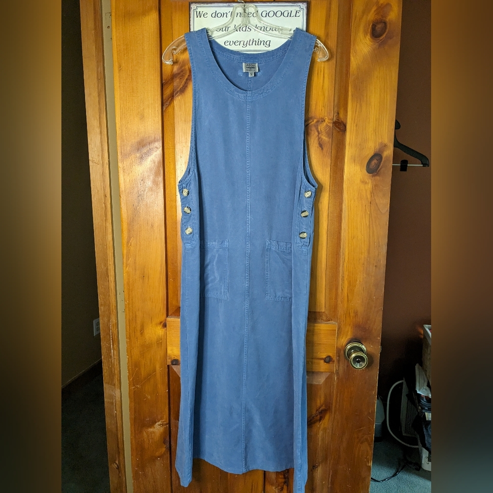AMY K SU* side button closure tencel double front pocket jumper vintage 90's